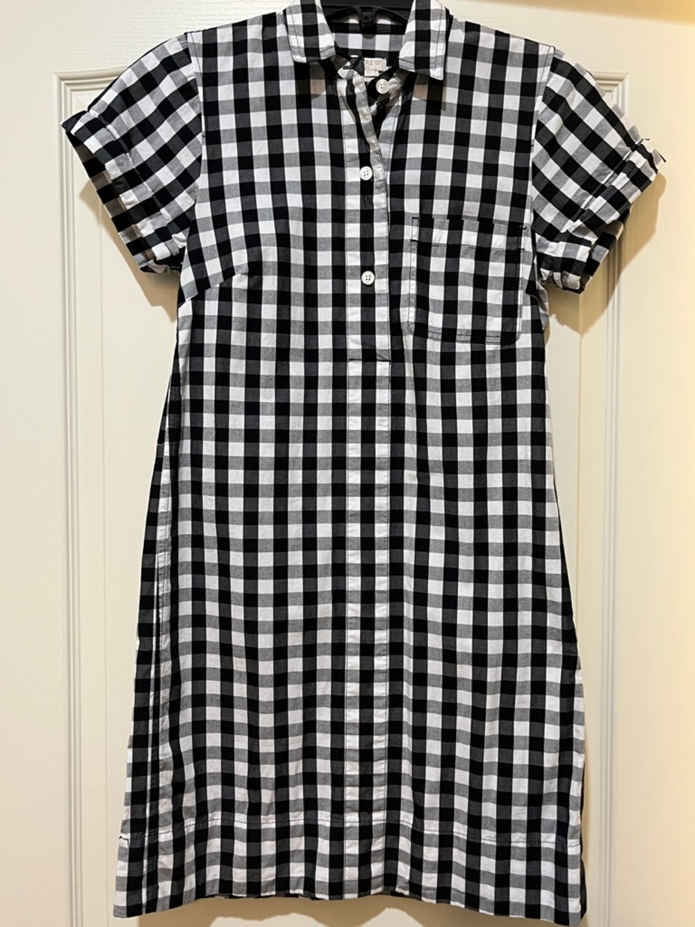 J. Crew Black and White Gingham Button-Up Shirt Dress
